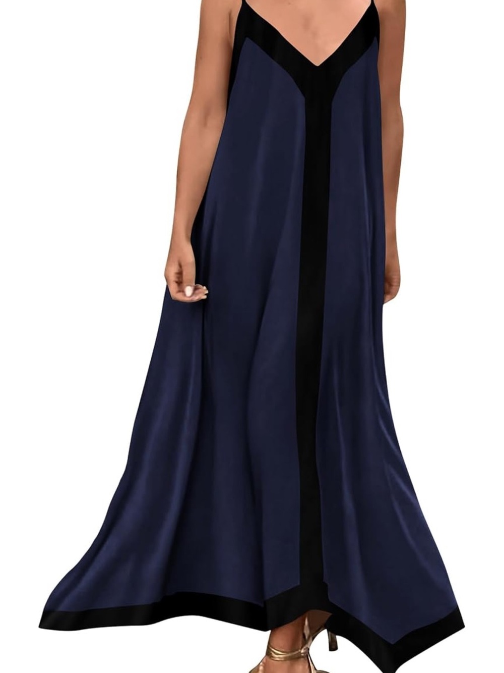 Navy Slip Maxi Dress with Black Trim